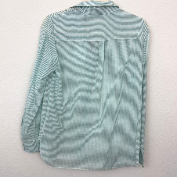 Theory Womens Classic Straight Shirt Size S 100% Organic Cotton Stripe Teal - Picture 4 of 7